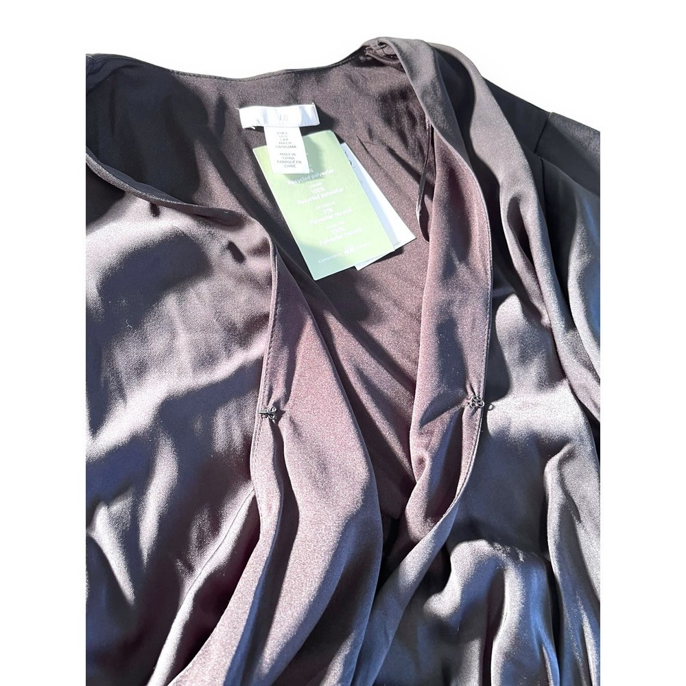 NWT H&M Satin Maxi Wrap Front Long Sleeve Oversize Relax Dress Women's Black S - Picture 8 of 12